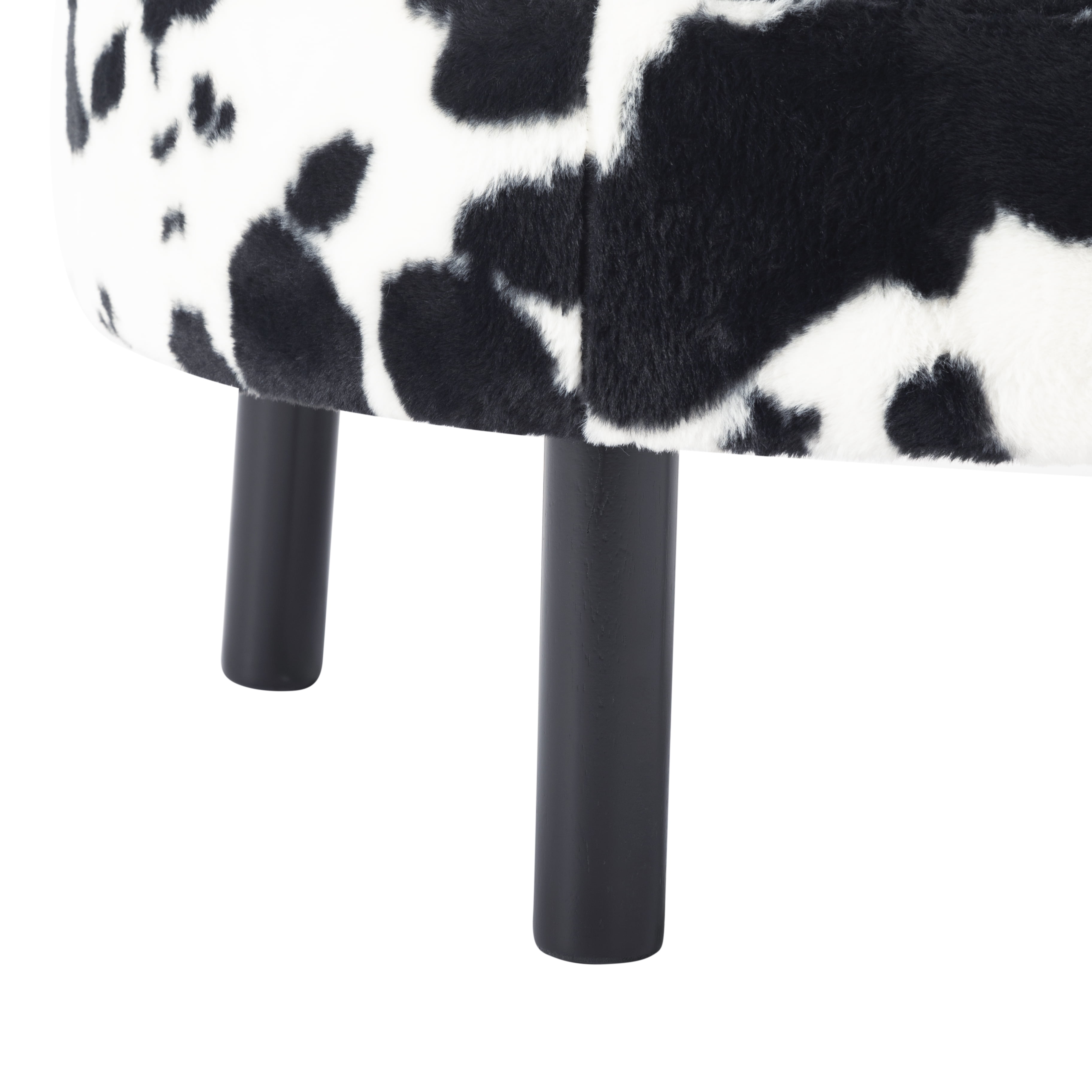 BSHTI 27.56 Inch Plush Round Ottoman with Faux Rabbit Fur, Sturdy Solid Wood Legs for Living Room, Accent Seat & Footrest(Cow Print)