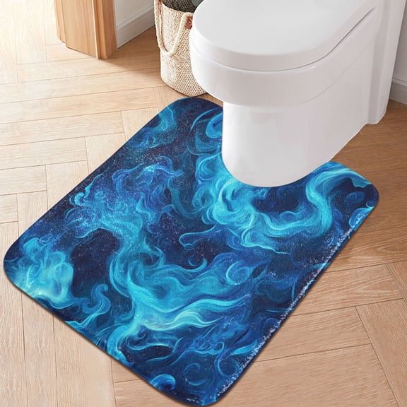 RMDQTR 20" Ă— 24" U Shape Bathroom Rugs Plush Toilet Base Mat Soft Rugs Non Slip Absorbent Blue Blaze