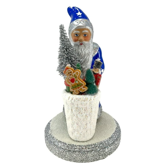 Pinnacle Peak Trading Ino Schaller Blue Santa with Stars and Basket of Toys German Paper Mache