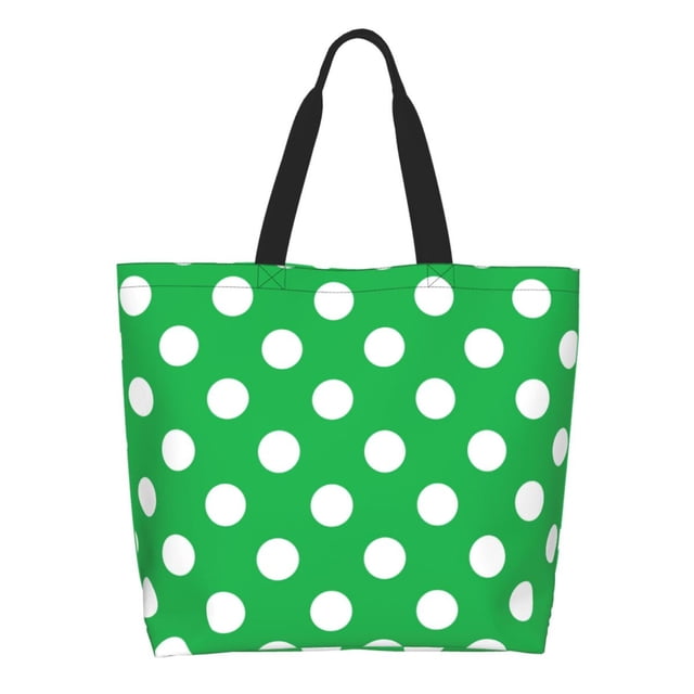 Easygdp Green And White Polka Dot Bolsas Tote para Mujer, Bolsos de Hombro para Viaje, Bolsos de Mano de Gran Capacidad para Compras y Trabajo
