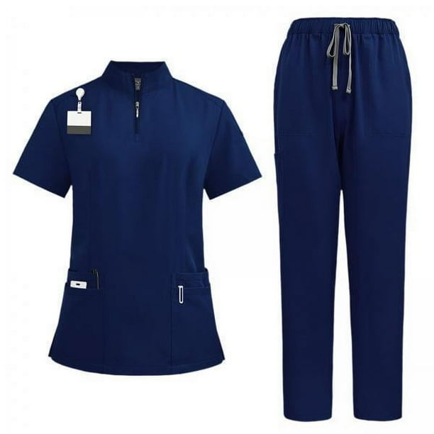 Conjunto médico con blusa y pantalones,Conjunto médico de uniforme de enfermera con múltiples bolsillos,Conjunto médico con blusa y pantalones lavables a máquina Cómodo,Ropa de trabajo de