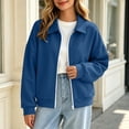 thumbnail image 5 of XRoczxe Women's collared zip-up short jacket, long-sleeved loose-fitting casual sweatshirt style, simple and sophisticated autumn and winter outfit | Multiple colors available, 5 of 8