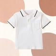 thumbnail image 4 of DAETIROS Boys Short Sleeve Polo Shirt 100% Cotton White Contrast Stripes Casual Everyday Wear with Pocket 2-14 Years,Size 5-6 T, 4 of 8