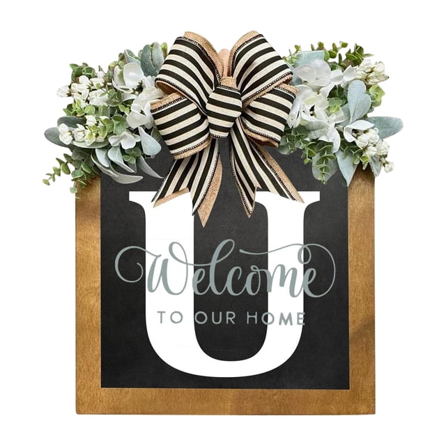 Placa decorativa para puerta con 26 letras, adornos de madera para jardín, letrero de bienvenida para puerta (U) Ehuebsd Libre de BPA