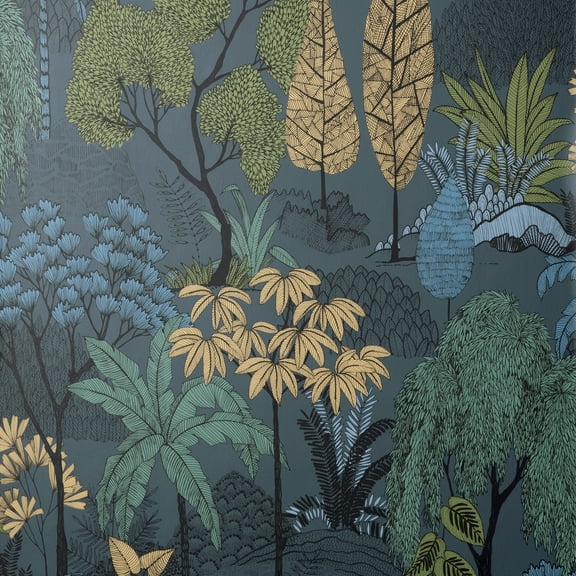 Fine Decor Lilou Navy Tropical Island Wallpaper