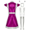 thumbnail image 4 of TiaoBug Space Alien Costume for Women Shiny Metallic Contrast Dress Halloween Astronaut Cosplay Outfits Hot Pink 3XL, 4 of 5
