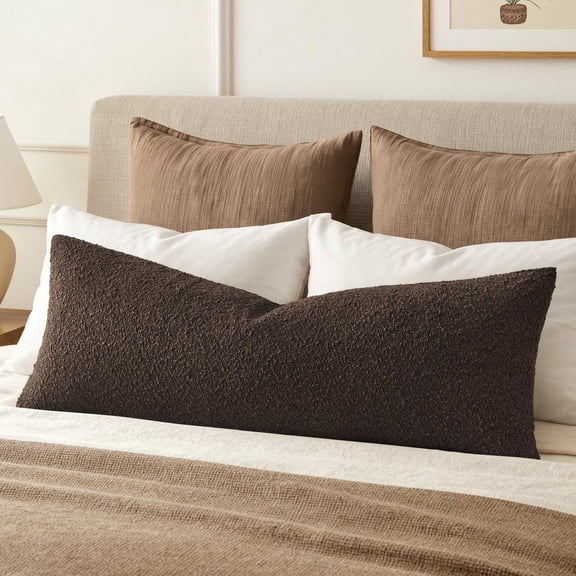 Textured Boucle Lumbar Pillow Cover for Bed 14x36 Dark Brown
