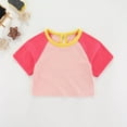 thumbnail image 2 of AherBiu Baby Girls Clothes Crop Tops Color Blocked Toddler Kids Summer Top Tees Short Sleeve Comfy Tshirt, 2 of 7
