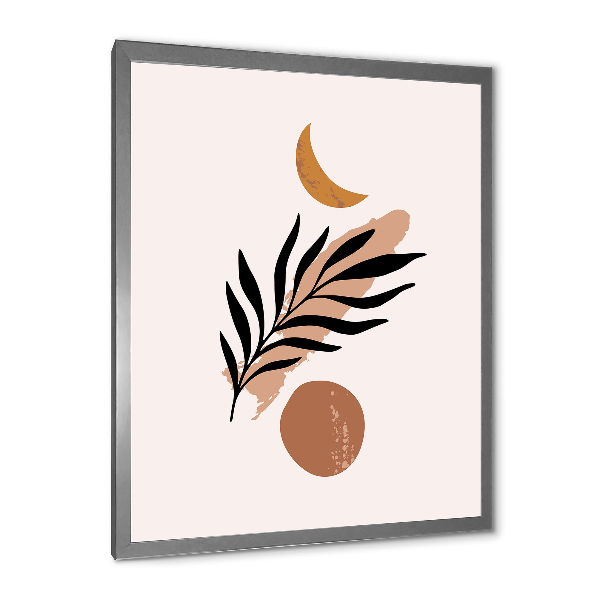 Designart 'Abstact Tropical Palm Leaf, Minimal Sun And Moon I' Modern Framed Art Print