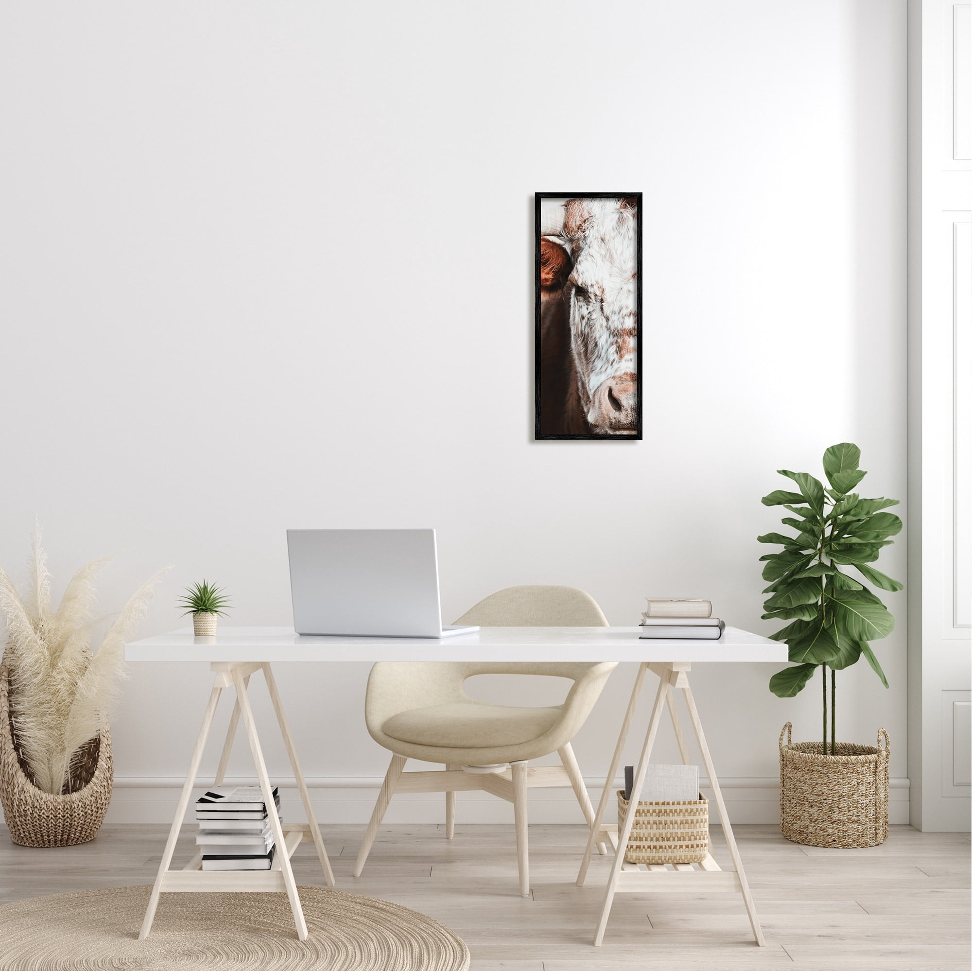 Stupell Industries Closeup Spotted Cow Cattle Detailed Farm Photography Framed Wall Art, 10 x 24, Design by White Ladder