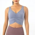 thumbnail image 5 of vigerkar Womens U Back Sports Bra - Wireless Padded Ruched V Neck Workout Gym Yoga Crop Top (Blue, S), 5 of 6