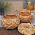 thumbnail image 4 of Rattan Round Basket with Lid, Rattan Storage Basket with Lid, Bread Food Basket Fruit Snacks Basket, 4 of 5