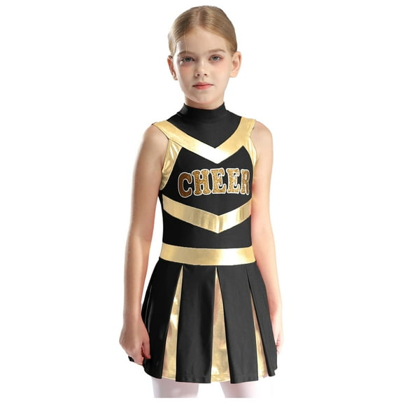Haitryli Children Girls Cheer Leader Dancewear Cheerleading Dance Dress Crop Tops with Skirt Outfit Set Black 8