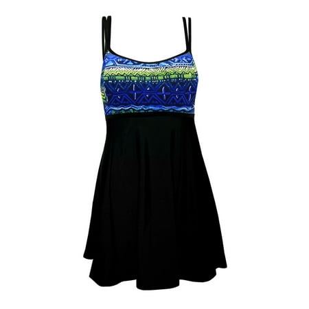 Deep Blue Womens Black Blue Double Strap Plus Size Swim (Best Swim Dresses 2019)