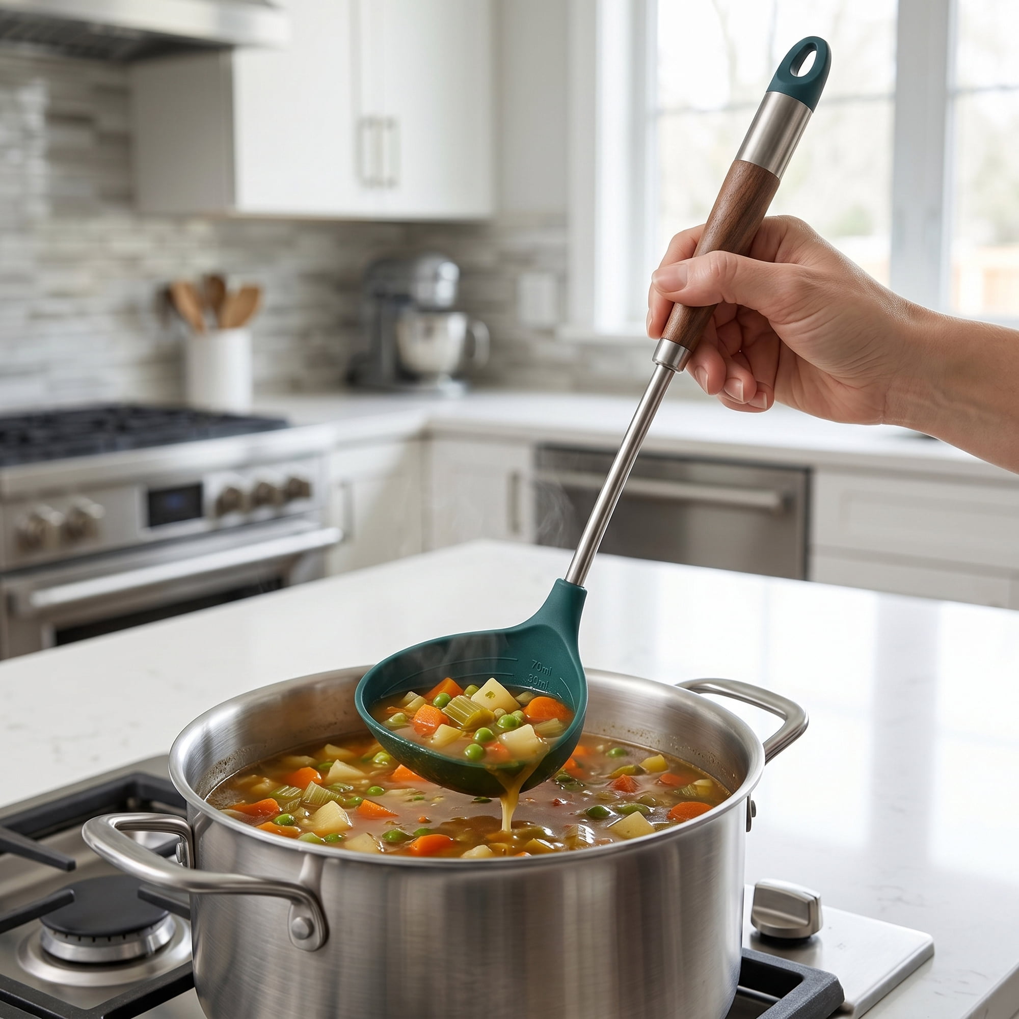 Unique Bargains Silicone Non Stick Cookware Heat Resistant Soup Spoon B 14.3"x3.8"