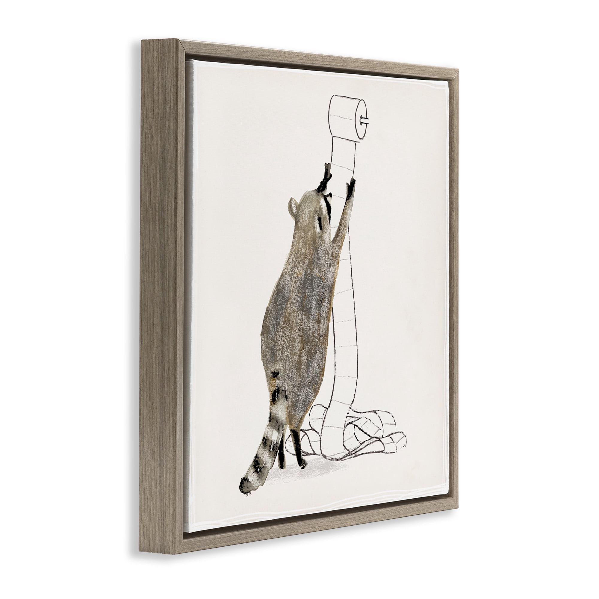 Stupell Industries Raccoon Toilet Paper Hoarder Animals & Insects Painting Brown Floater Framed Canvas Art Print Wall Art, 25 x 25
