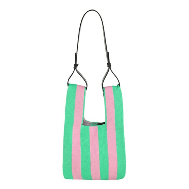 Sacs Fourre-Tout pour Femmes Rayures Contrastées Sacs à Main Tricotés (Marron)