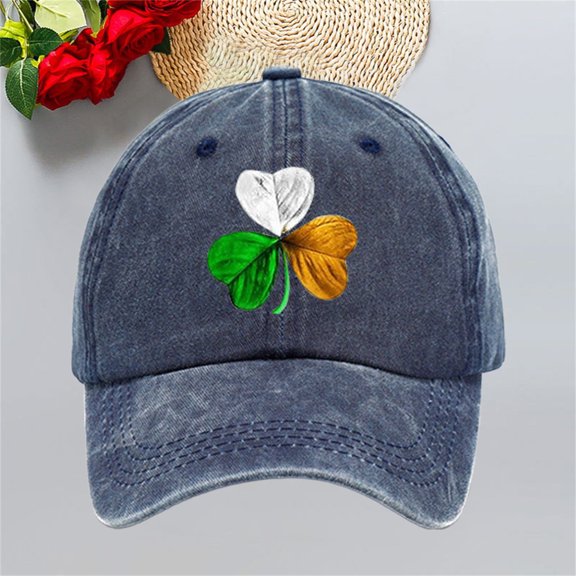 WHEANG Washed Baseball Cap for Women Men Four-leaf Clover Pattern Cap Retro Denim Baseball Cap Old Daddy Pre-Curved Visor Summer Sun Hats Comfortable Daily Wear Casual Cap Navy One Size