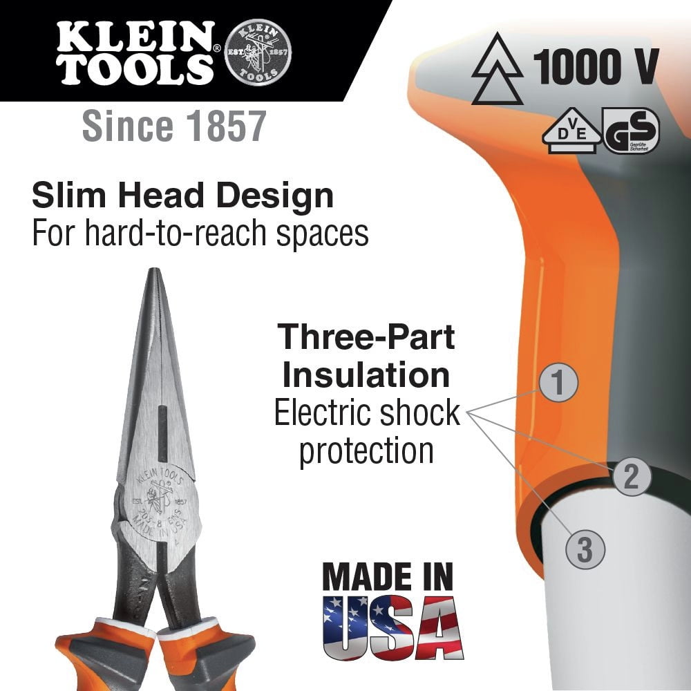 Klein Tools Long Nose Pliers Slim Side Cut 7In