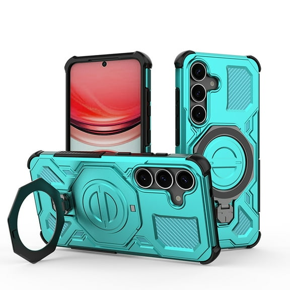 Magnetic Case for Samsung Galaxy S25 Plus, Metal Kickstand, Wireless Charging Support, Military-Grade Protection, Shockproof Protective Case with Ring Holder for Samsung Galaxy S25 Plus, Green