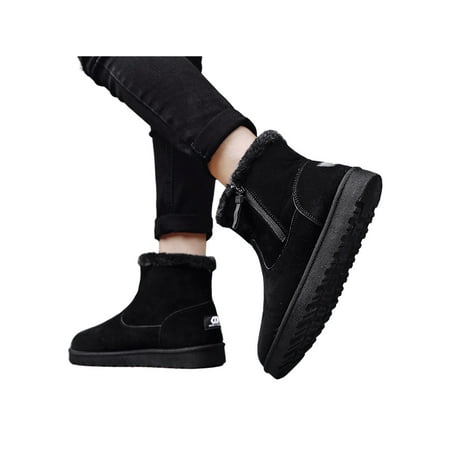 

Crocowalk Men s Faux Fur Snow Boots Suede Leather Casual Winter Side Zipper Boots