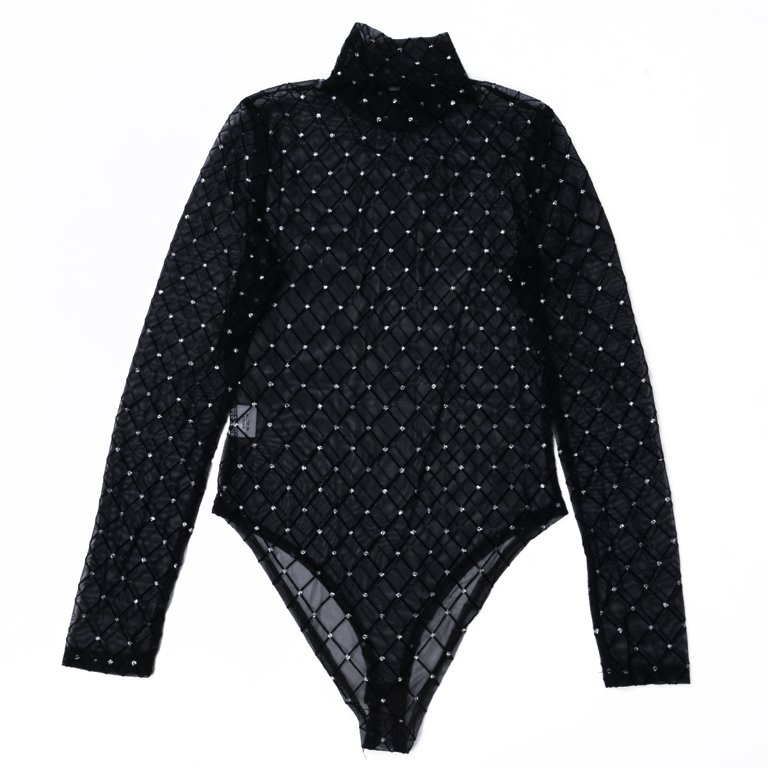 Black Fishnet Pockets Long Sleeve Ultra High Cut Bodysuit – Hot Miami Styles