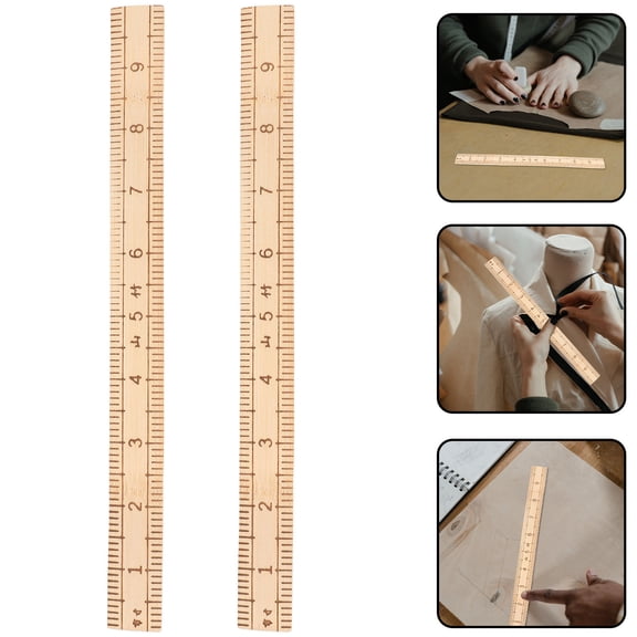 IDEANATEGRATE Orange eelf 2pcs Wood Sewing Ruler Versatile Durable Tailoring