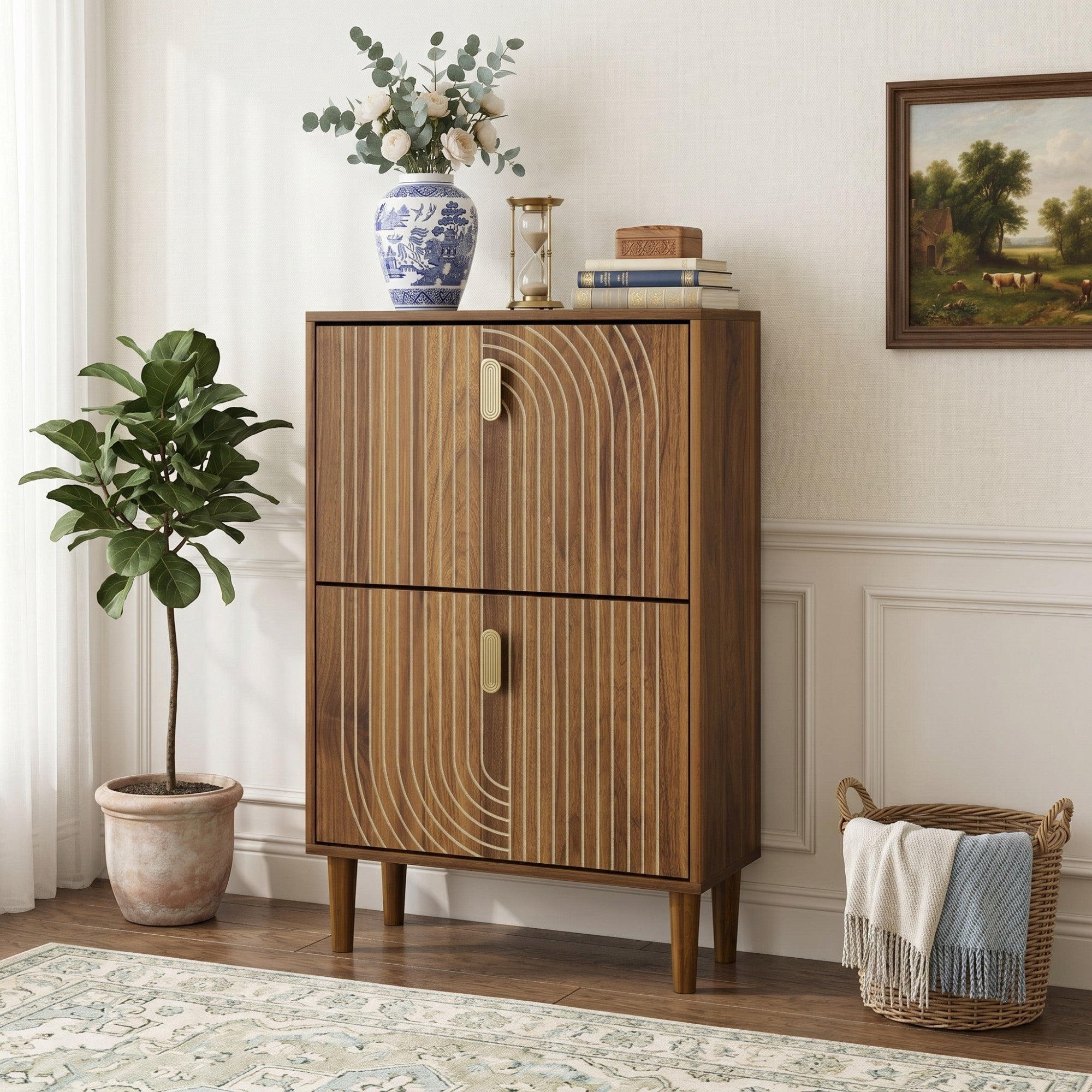Sailvan 23.6"W Shoe Storage Cabinet, Freestanding with 2 Flip Drawers