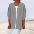 thumbnail image 2 of Women's Kimono Cardigan 3/4 Sleeve - Eyelet Beach Cover up Vacation Top | Baberdicy | Womens Kimono Cardigans Eyelet Bathing Suit Cover up Solid Beach (Grey | S), 2 of 5