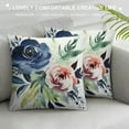 thumbnail image 3 of COMIO  Floral Throw Pillow Covers Farmhouse Decorative Pillow Covers Navy Watercolor Flowers Pillowcase Boho Roses Blue White Square Cushion Covers Sofa Bed Décor., 3 of 5