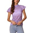 thumbnail image 1 of INSPIRAR CHIC Blusa de Mujer con Cuello Alto y Espalda con Abertura para el Día de San Valentín, Manga Corta, Semi Transparente, L Color Púrpura Claro, 1 of 5