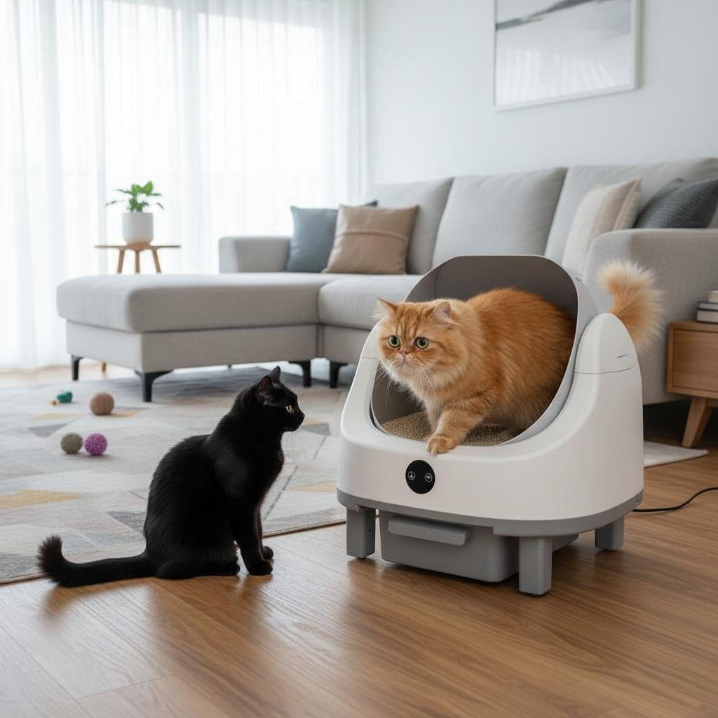 Automatic Self Cleaning Litter Box for Multiple Cats, Large Open-Top Electric Cat Litter Box with Smart APP Control, 9L Capacity & Safety Sensors