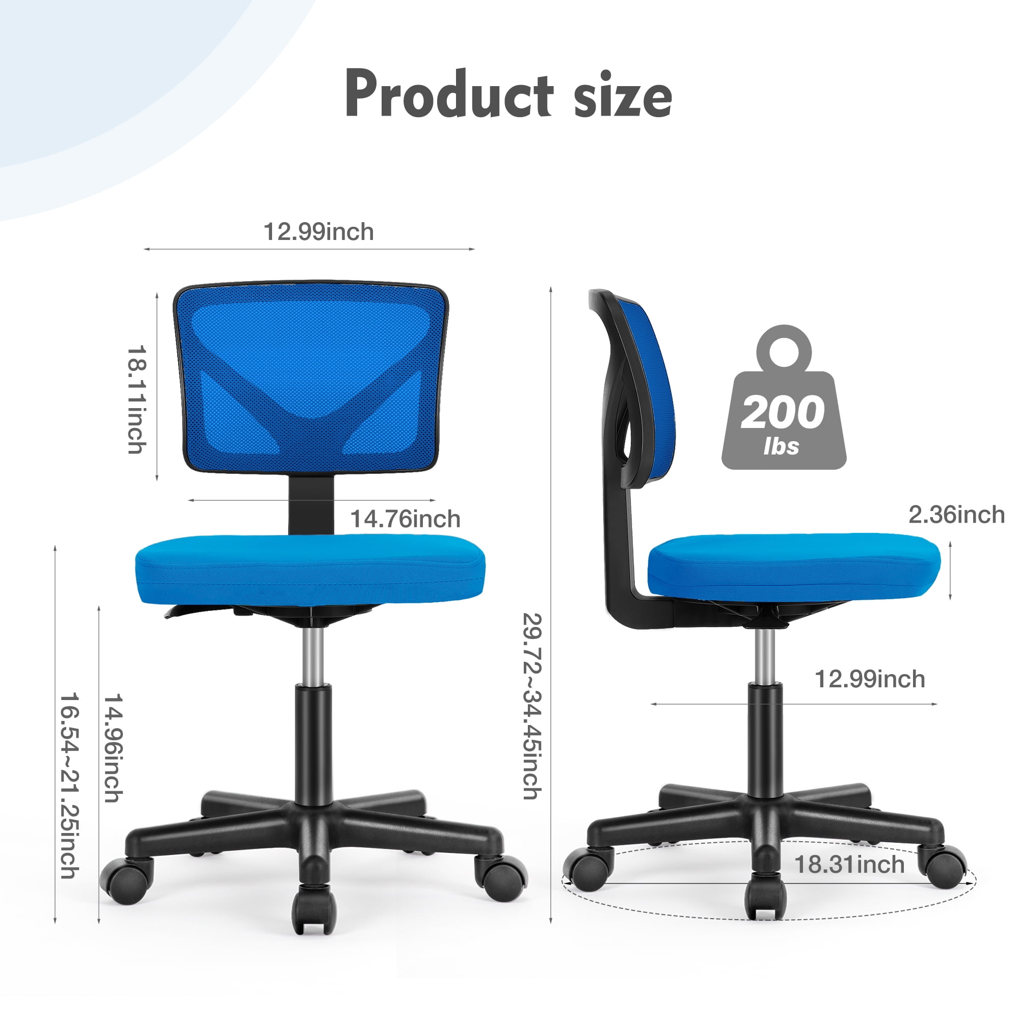 Gianna Mesh Task Chair with Padded Seat for Home Office, Blue