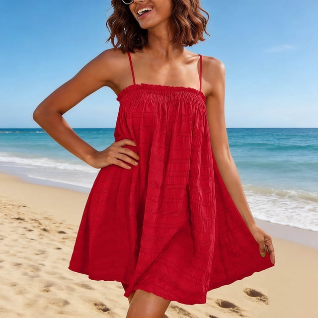 Sentmoon Robe Maxi à Bretelles Spaghetti Femmes Robes de Printemps 2026 Été Couleur Unie Sans Manches Respirante Coupe Régulière Essentiels de Plage Longues Robes Boho pour le Travail et la Fin de Semaine P-3TG