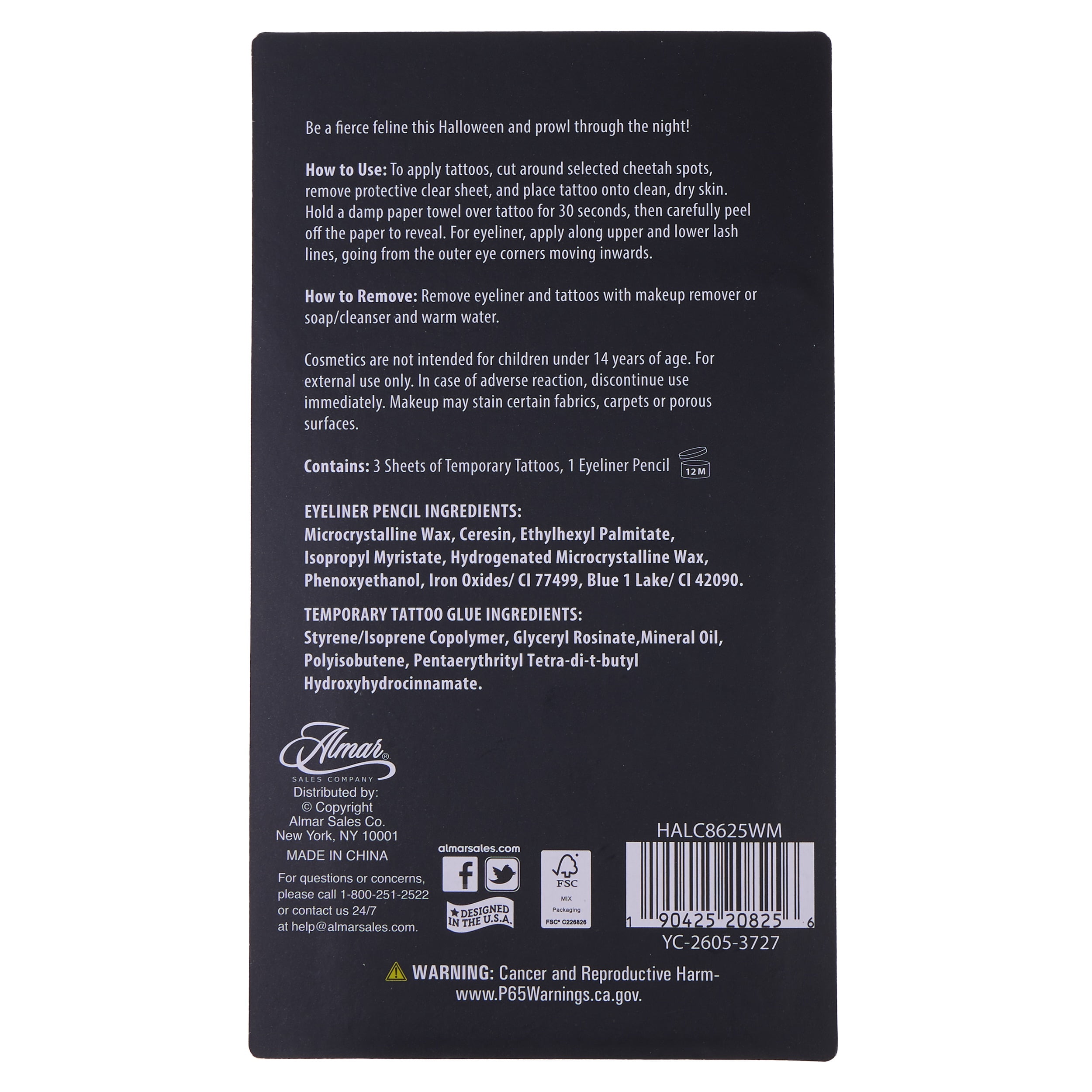 Temporary Tatto & Eyeliner Kit, Halloween Makeup for Adults, by Almar