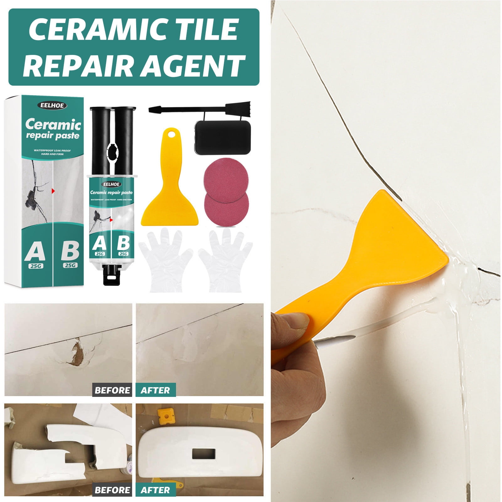 Multipurpose Marble & Granite Porcelain Repair Kit - Waterproof Epoxy Countertop Repair Kit Powerful Tile Repair Kit Includes 50g Repair Agent and