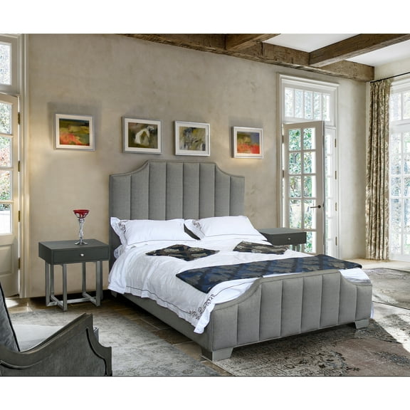 Coastal Queen Bed - Modern Bedroom Furniture with Padded BackGeometric Legs
