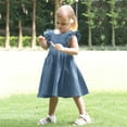 thumbnail image 7 of Sngxgn Girls Dresses Short Sleeve Stretch A-line Solid Color Dress for Toddler(Blue,80), 7 of 7