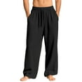 thumbnail image 2 of Dresfit Wide Leg Pants for Men Lounge Linen Pants 2026 Spring Drawstring Big and Tall Loungewear with Back Pockets Loose Uncuffed Open Bottom Vacation Trousers Black M, 2 of 8