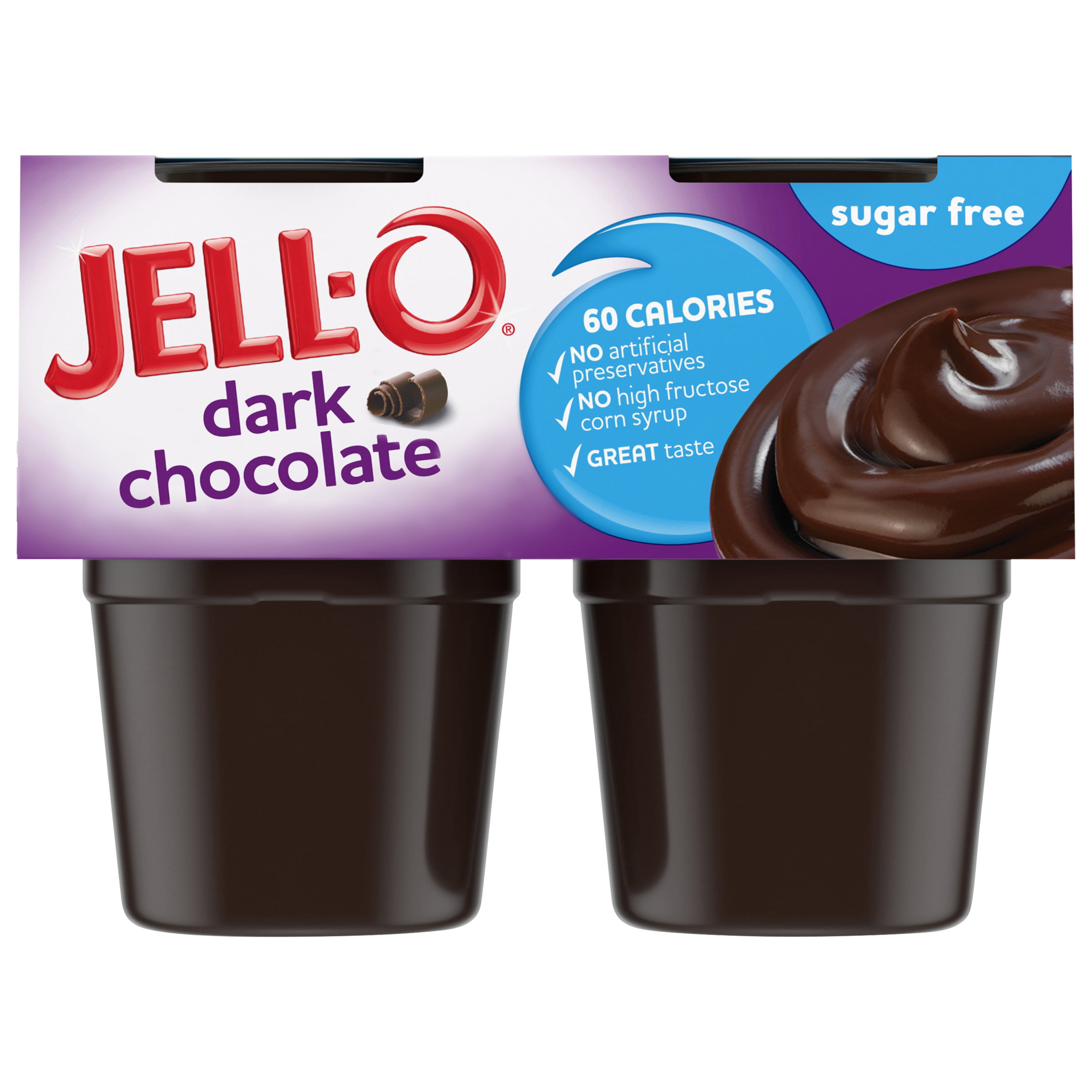 Jell-O Dark Chocolate Sugar Free Ready-to-Eat Pudding Snacks, 4 ct Cups - Walmart.com - Walmart.com
