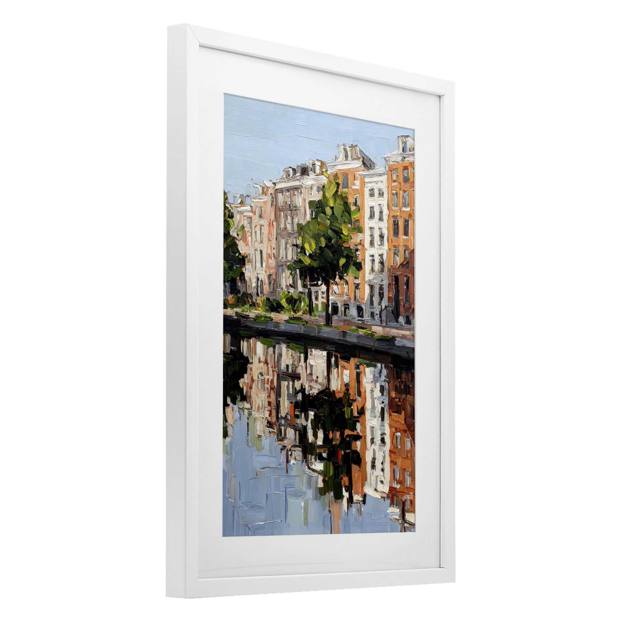 Stupell Industries Waterside Apartments on Canal White Framed Print Under Glass, design by Petal Prints Design