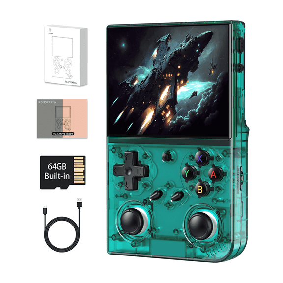 Open Box RG 35XXPro Handheld Game Consoles Linux System Pocket Arcade Support 30+ Simulators WiFi Bluetooth HD Output Transparent Teal