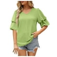thumbnail image 2 of SELONE Tshirts Shirts for Women Half Sleeve Tops Blouses Regular Fit T Shirts Puff Sleeve Pullover Tees Tops Solid T-Shirts V Neck Tops Casual Blouses Easy Care Soft Breathable Pullover Army Green M, 2 of 8