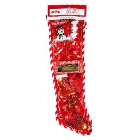 Holiday Time Cat Toys Stocking, 21 Pieces, Red