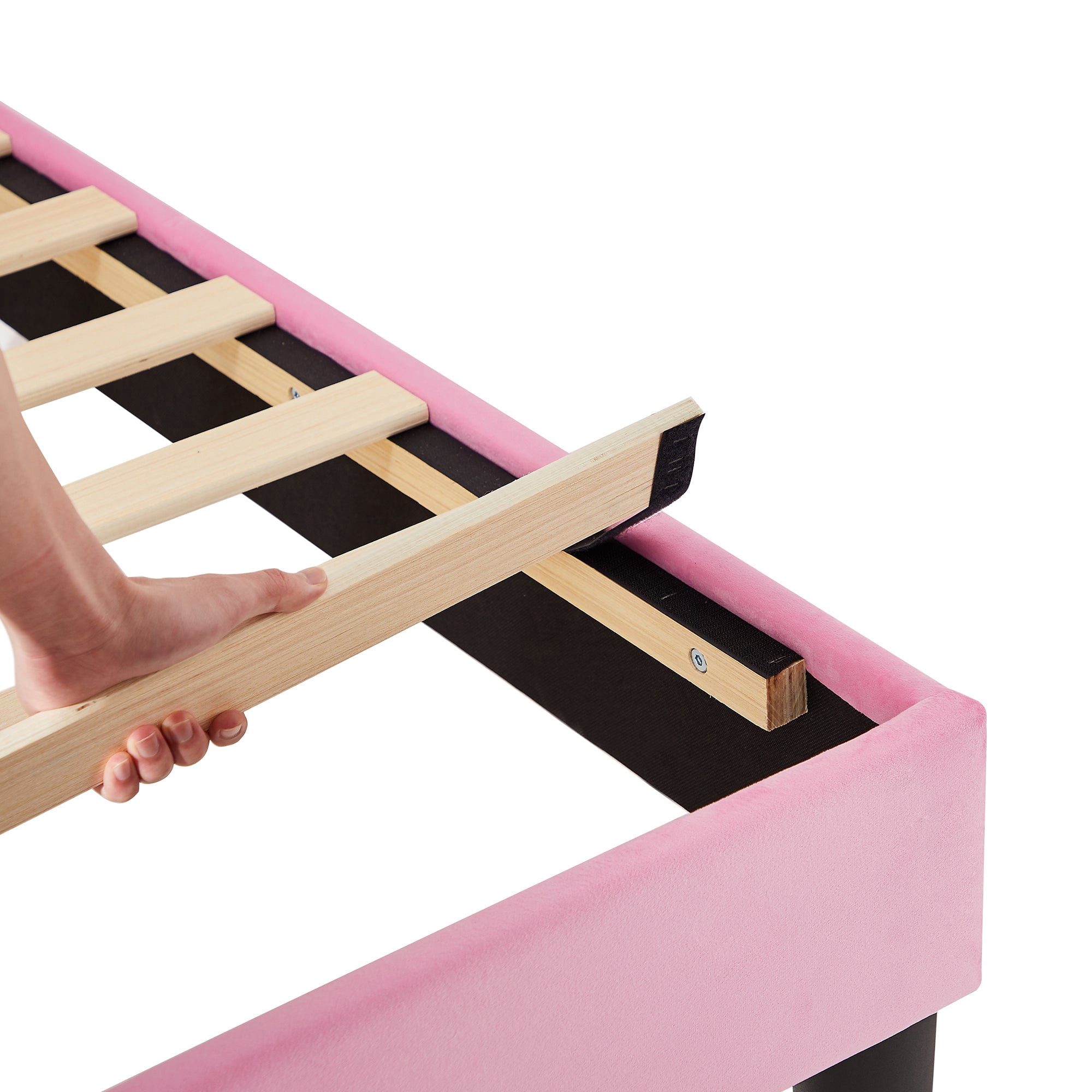 Taomika, Queen Size Tufted Nailhead Upholstered Platform Bed Frame with Adjustable Headboard-Pink