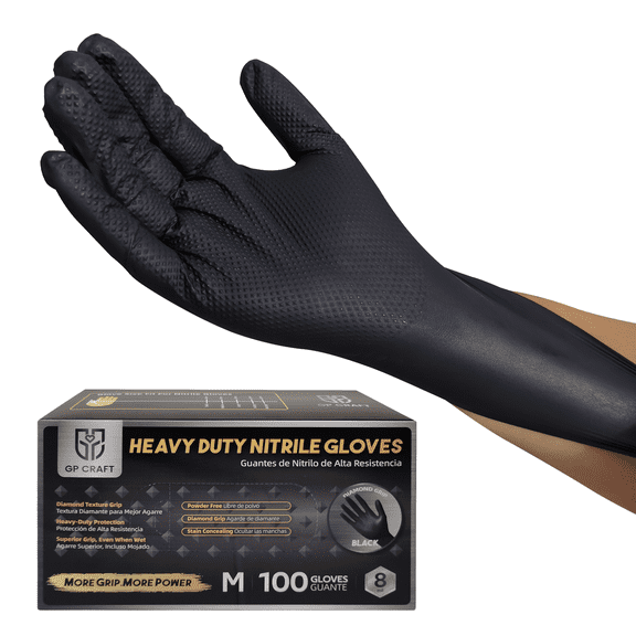 GP Craft  8Mil Diamond Textured Black Nitrile Gloves (Automative Work) Cleaning Hand Cover