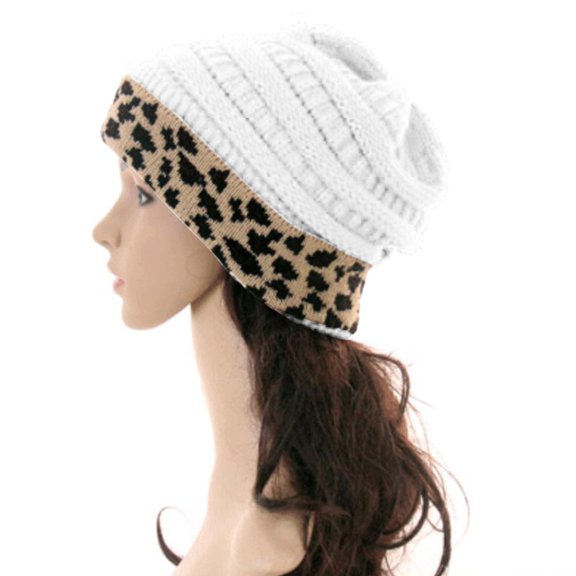 Herrnalise Womens Unisex Knit Beanie Winter Thick Leopard Fleece Lined Beanie Warm Hats