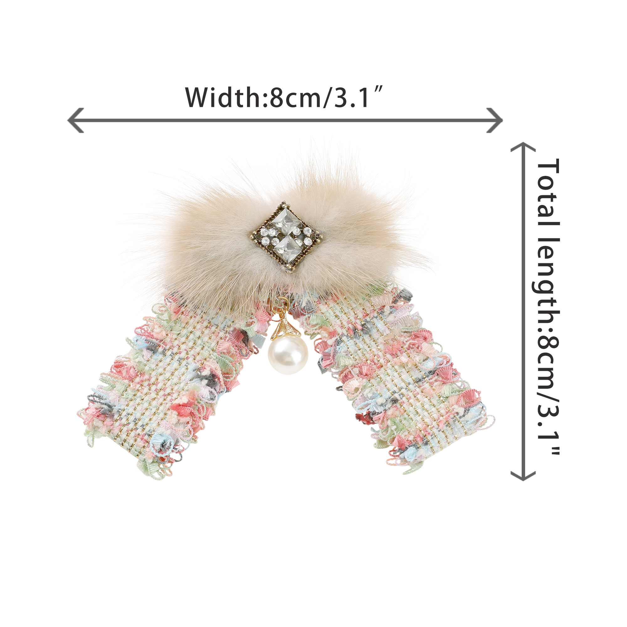 DARING DIVA Women's Multicolored Braided Tweed Ribbon Furry Bow Ties Colorful