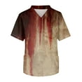 thumbnail image 4 of Domuza Scrubs for Men Top Halloween Spooky Funny Print Short Sleeve V-Neck Nursing Shirt Stylish Comfy Soft Medical Workwear with 3 Pockets Vermilion M, 4 of 4