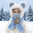 thumbnail image 2 of Krdevn Cute Bear Ear Plush Kids Earflap Hat Matching Bear Scarf Set Soft Thermal Windproof Winter Cold Weather Cap for Toddler Boys Girls, 2 of 4